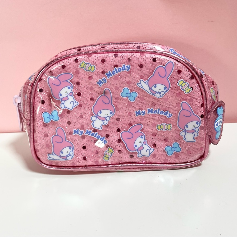 Vintage Y2K 2000s Mcbling Sanrio Smiles My Melody glitter makeup bag